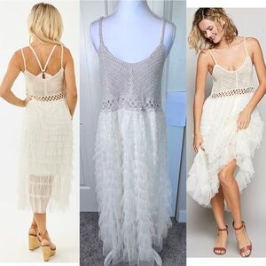 POL Sunlit Serenity Crochet Ruffle Dress (Natural) One Size